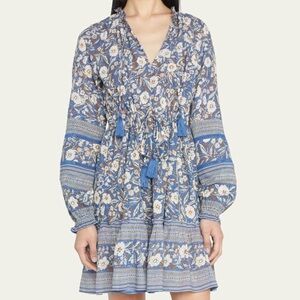 Veronica Beard Danica Mini Dress Blue and White Floral Boho Cottage Festival - S